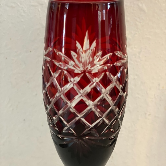 Ajka Marsala Nachtmann Bohemian Cut Crystal Ruby Red Fluted Champagne Set of 3 - Picture 6 of 12